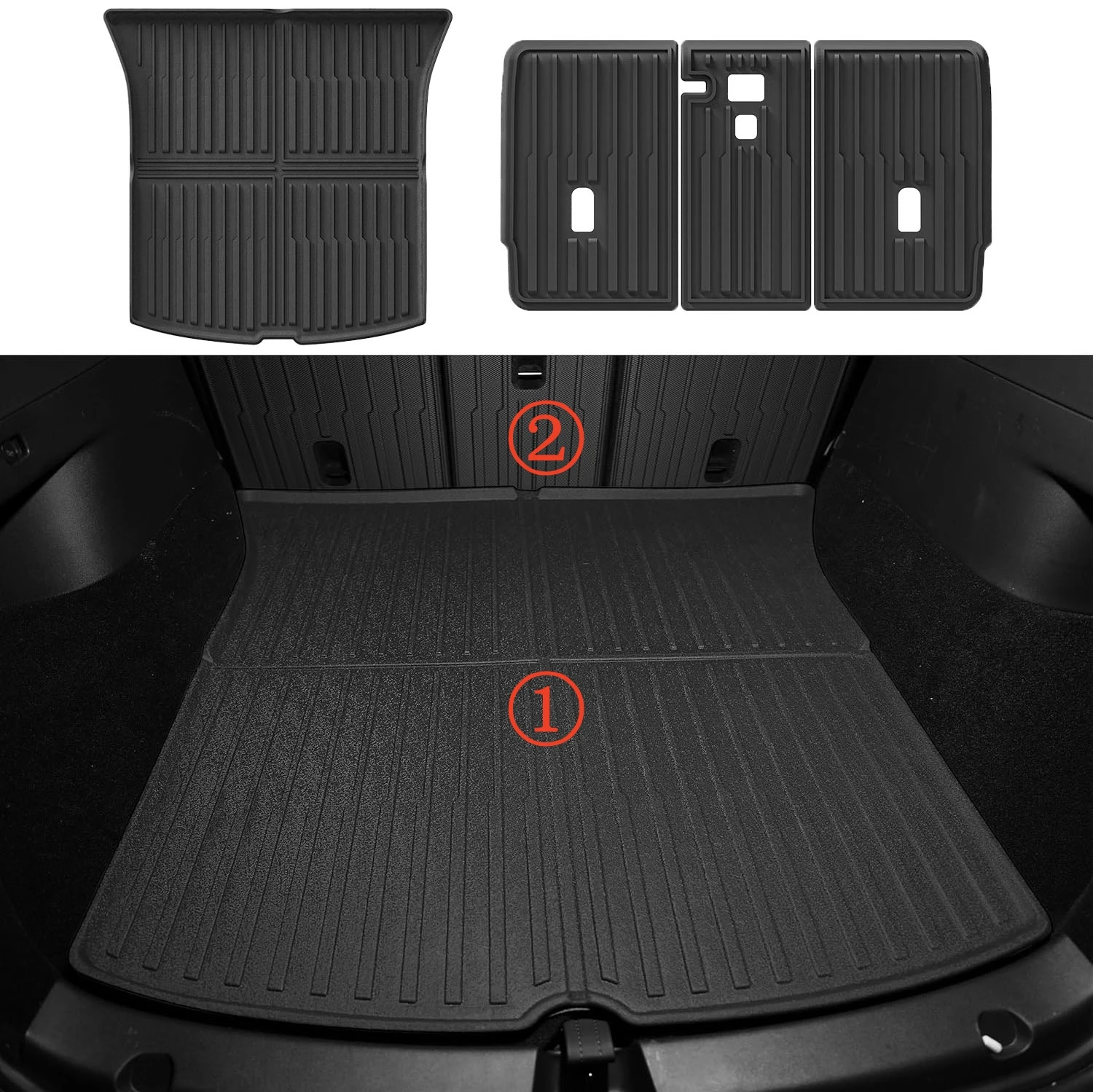 3W Tesla Model Y Fußmatten Set 9-teilig - TPE Allwetter Matten Für 2020-2024 Modelle