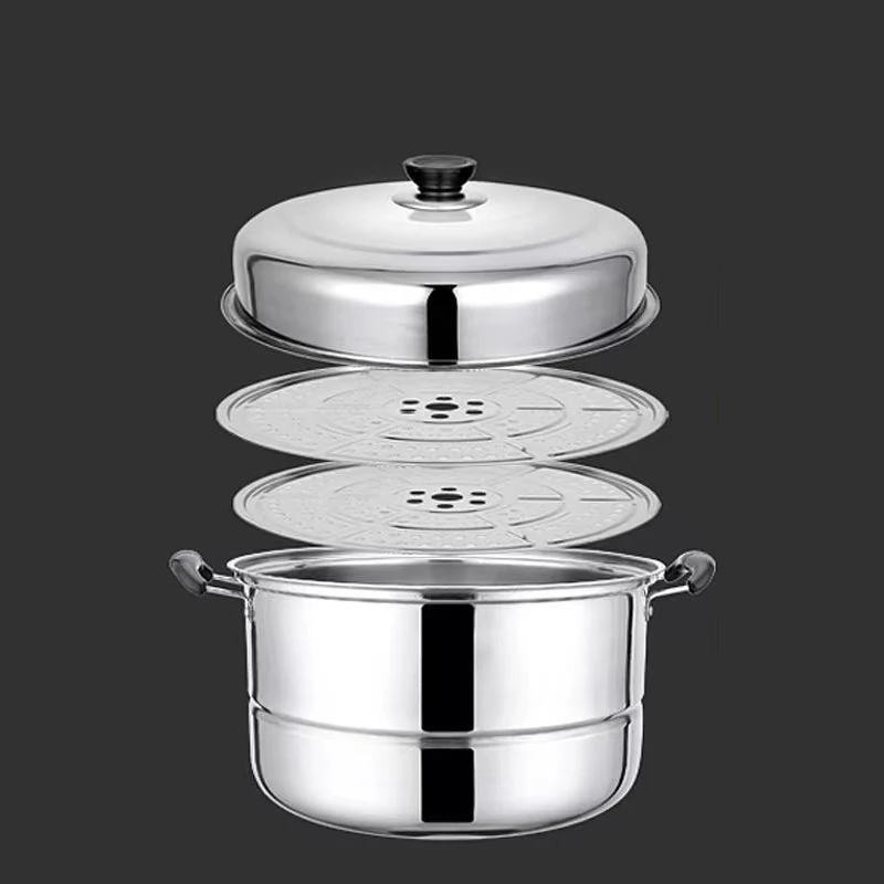 28cm Stainless Steel Two Three Layer Thick Steamer Pot Soup Steam Pot Universal Cooking Pots for Induction Cooker Gas Stove