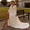 Simple Wedding Dresses A-Line Chiffon Bridal Gowns V-Neck Backless Long Puff Sleeves Robes Pretty Vestidos De Novia Customized 4
