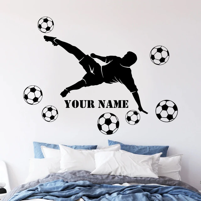 Calcomanía de vinilo para pared con nombre de fútbol para niños, pelota  elige tu nombre, campeón, decoración gigante, mural deportivo, sala de  juegos