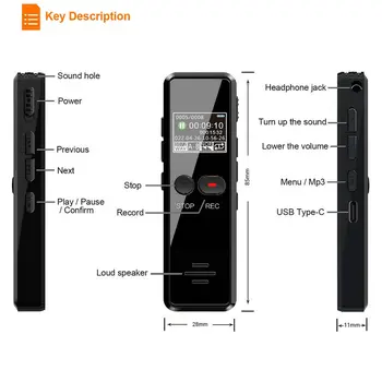 64GB High-Quality Digital Audio Voice Recorder Colorful Display Screen Sound Recording Real Time Record MP3 Player