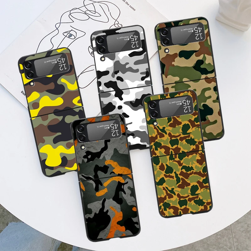 Custodia Per Samsung Galaxy Z Flip 3 4 5G Nero Hard Pc Anti-Knock Back Cover Per Telefono Di Lusso Flip3 Flip4 Shell Military Camouflage Sac
