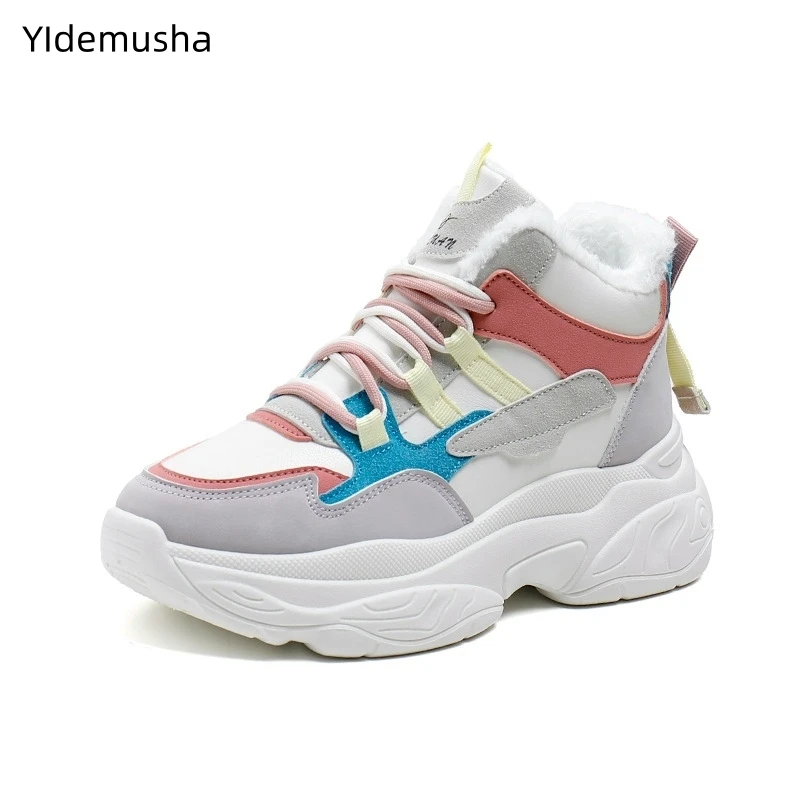 

Женские ботильоны на шнуровке, теплые кроссовки из искусственной кожи, на плоской подошве, короткие зимние ботинки, 2023