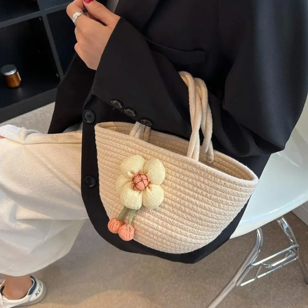 

Portable Shopping Bag Stereoscopic Flower Bohemian Tote Bag Large Capacity Korean Bag Woven Rope Bag Women Handbag Shoulder Bag