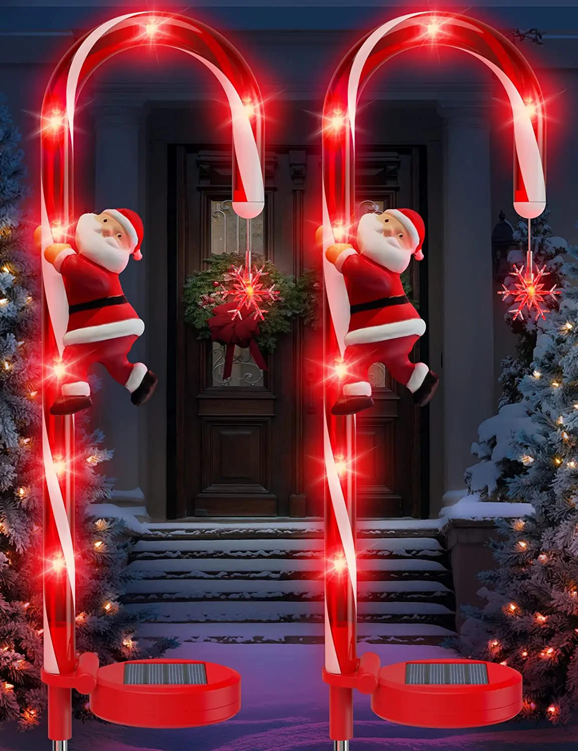 Christmas LED Solar Christmas Decoration Candy Cane Sign Lights Outdoor Stake Lights For Road Garden Lawn Lights Christmas Gifts christmas neon sign gingerbread man bell candy cane led acrylic neon light signs room decor for winter home holiday decoration
