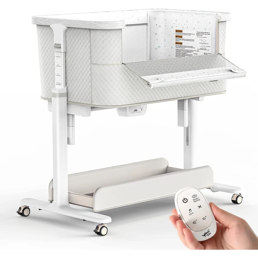 

Rocking Bassinet for Baby Electric Bassinet Bedside Sleeper 2 Rocking Motion Baby Crib for Newborn Baby 5 Height Adjustable