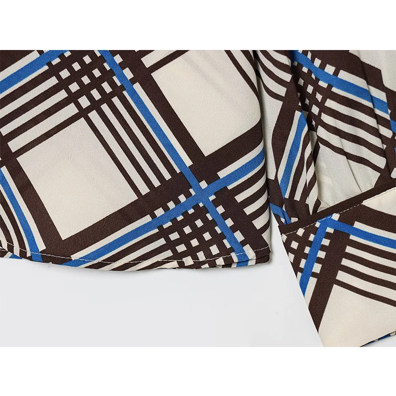 Women's Blouse High Neck Long Sleeve Fashion Check Shirt Top Autumn New Casual Elegant Chic Shirts And Blouses Tops