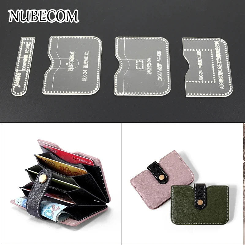 NUBECOM 4pcs DIY Wallet Template Bag Leather Drawing Acrylic Template DIY Business Card Holder Leather Working Tool