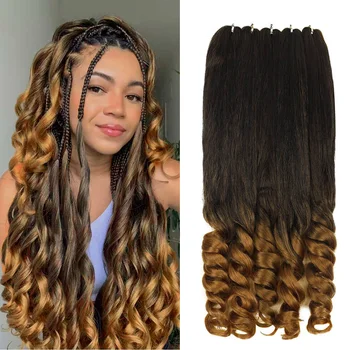 Capelli sintetici intrecciati all'uncinetto French Boho ricci all'uncinetto Ombre capelli lisci estremità a onde sciolte 5 fili per confezione 30 pollici/75 cm