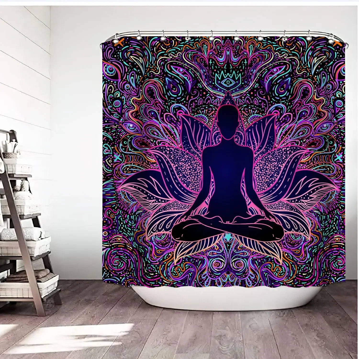 Waterproof Shower Curtain Mandala Flower Printed Bath Curtain Polyester Fabric Geometric Home Bath Decor Curtains With 12 Hooks 2