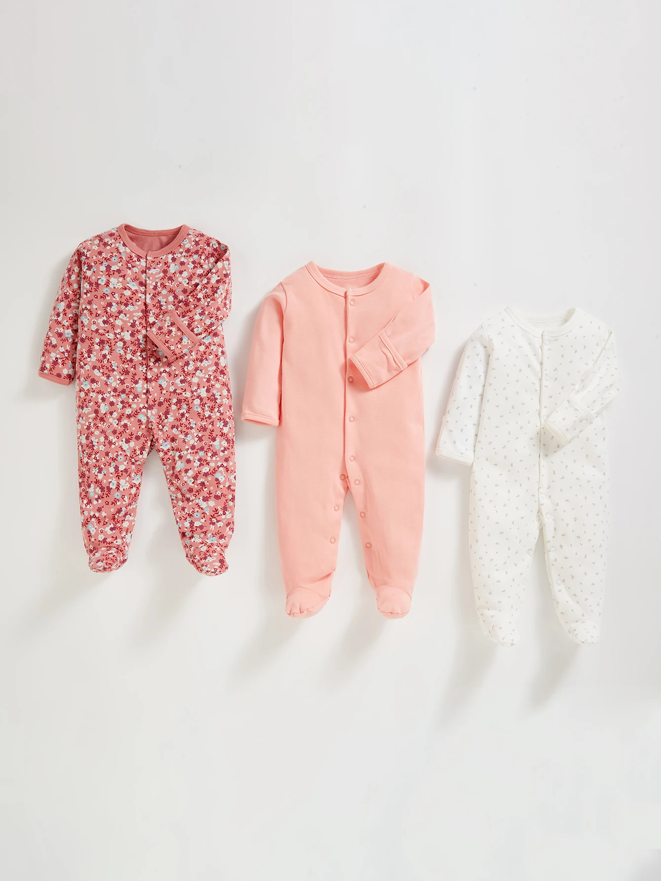 Girls Cotton Floral printed jumpsuit 0-12 months Long sleeved jumpsuit Soft baby clothing Multi-Color Combos 3PCS