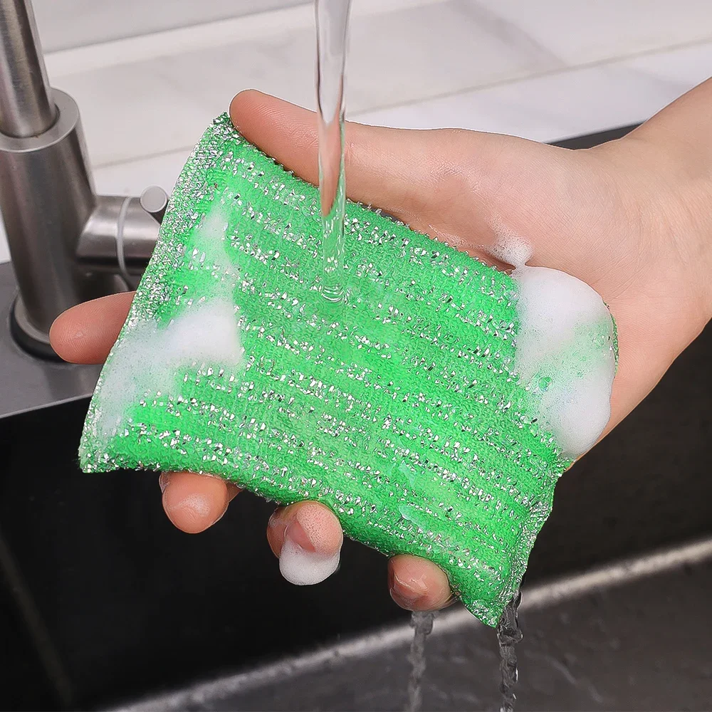 Magic Steel Wire Sponge Wipe Non-stick Oil Brush Reusable Double Sided Cleaning Cloth Kitchen Dishcloth Scouring Pad Rags Towels