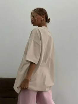 2025 الصيف 100% القطن تي شيرت ريترو المرأة خمر قصيرة الأكمام الشمع الطباعة تي شيرت بلون الهيب هوب فضفاض تيز 5