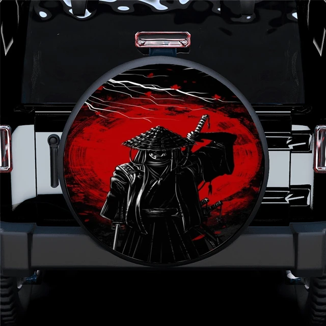 Samurai Japan Printing Pattern Spare Wheel Cover Waterproof Sun Protection Suitable For Any Vehicle Auto Accessories 14-17 Inche 1
