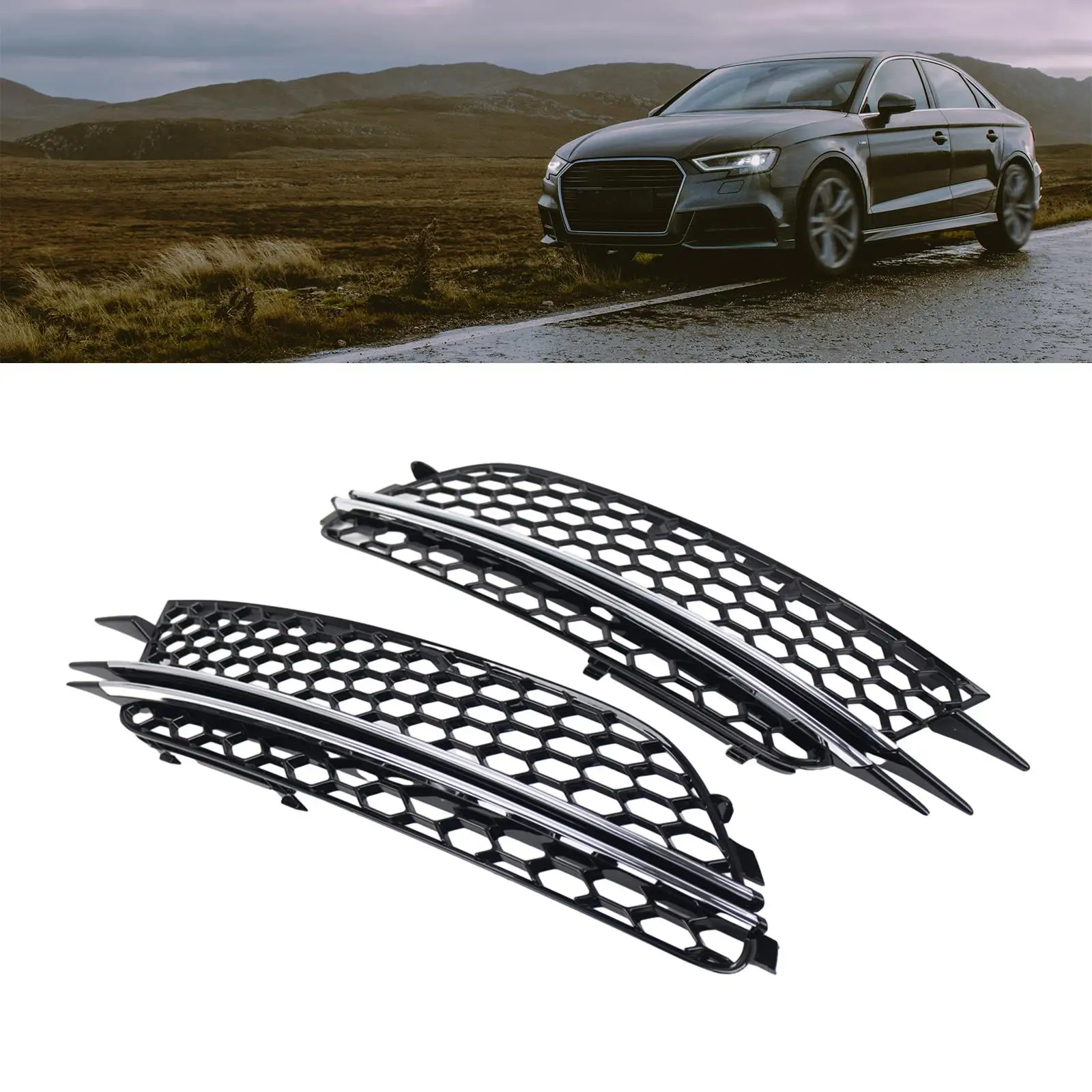 

Front Fog Light Grille Lightweight Sturdy 4G0807681 4G0807682 for Audi A6 Easy Installation Car Accessories Replace Parts
