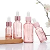 Dropper Bottles Refillable 5-100ML Rose Lid Cosmetic Container Pink Glass Aromatherapy Liquid for Essential Massage Oil Pipette 1