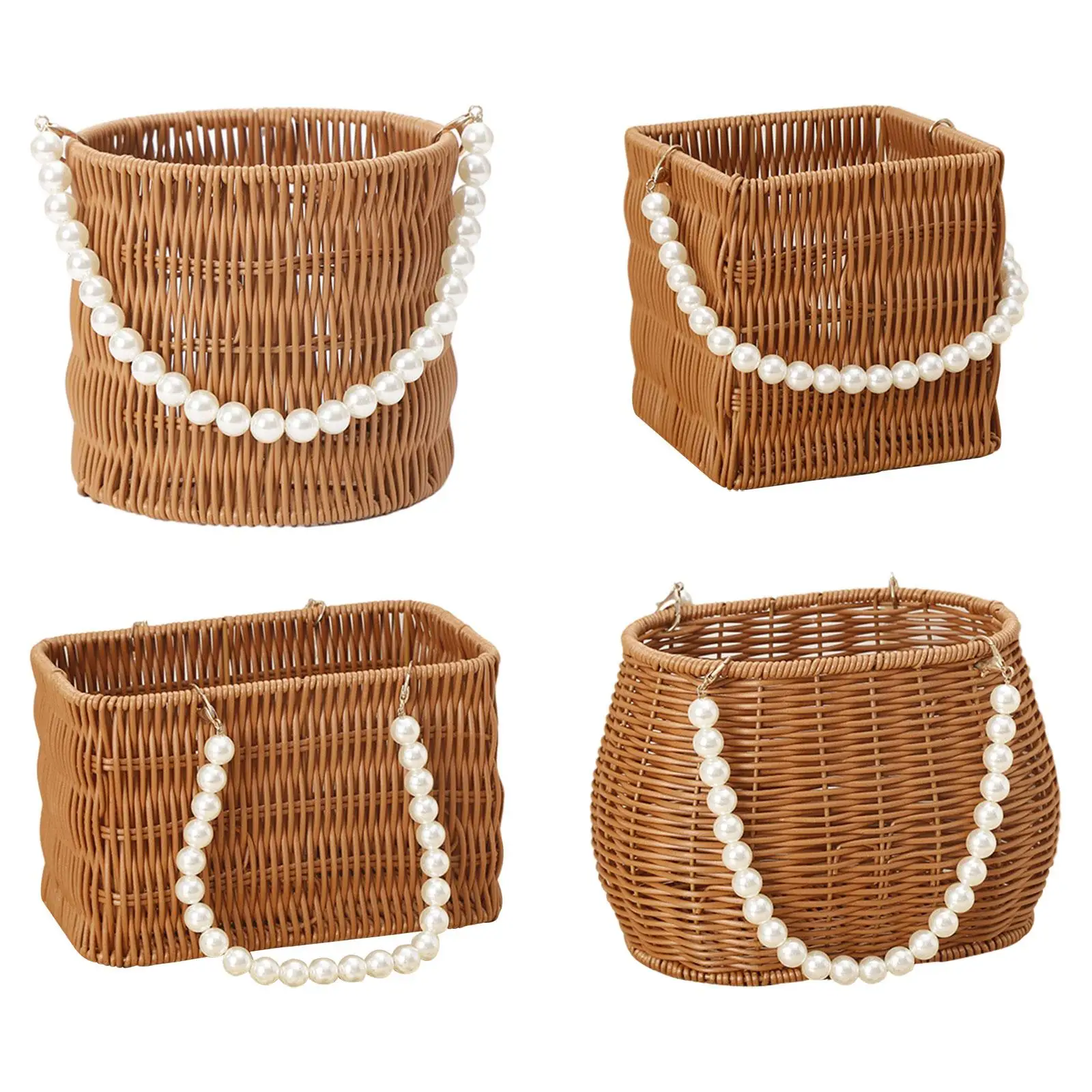 Imitation Rattan Basket Flower Basket Artificial Pearl Handle Stylish Appearance Versatile Picnic Basket for Lotions Toiletries