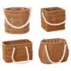 Imitation Rattan Basket Flower Basket Artificial Pearl Handle Stylish Appearance Versatile Picnic Basket for Lotions Toiletries 1