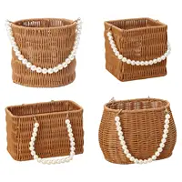 Imitation Rattan Basket Flower Basket Artificial Pearl Handle Stylish Appearance Versatile Picnic Basket for Lotions Toiletries 1
