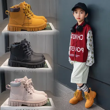 Fashion Boy Girl Short Boots Non-Slip British Style Boots Children's Side Zipper Design Single Boots Leather Boots Anti-skid