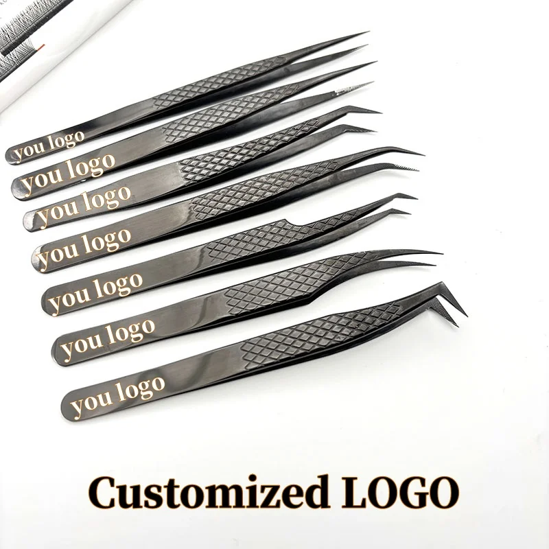 Black Fiber Tip Eyelash Tweezers for Eyelash Extension Nanometer Mega Volume Mink Lashes Make Fans Boot isolation Makeup Tools eyelash tweezers