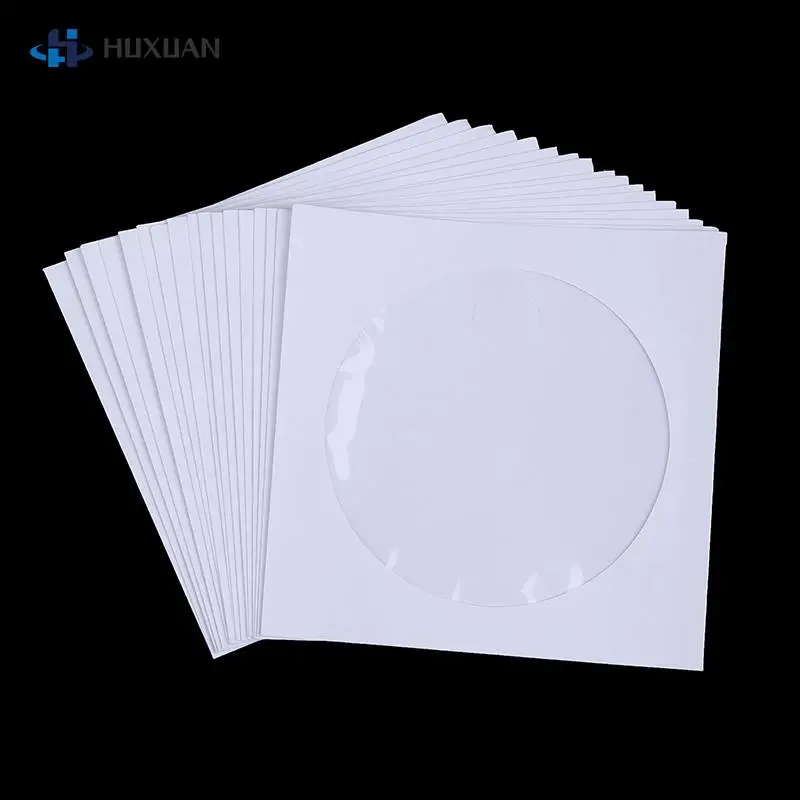 10/50PCS White 12.5*12.5CM CD DVD Disc Paper Sleeves Envelopes Storage Clear Window Case Flap White Folded Paper Bag CD Sleeves