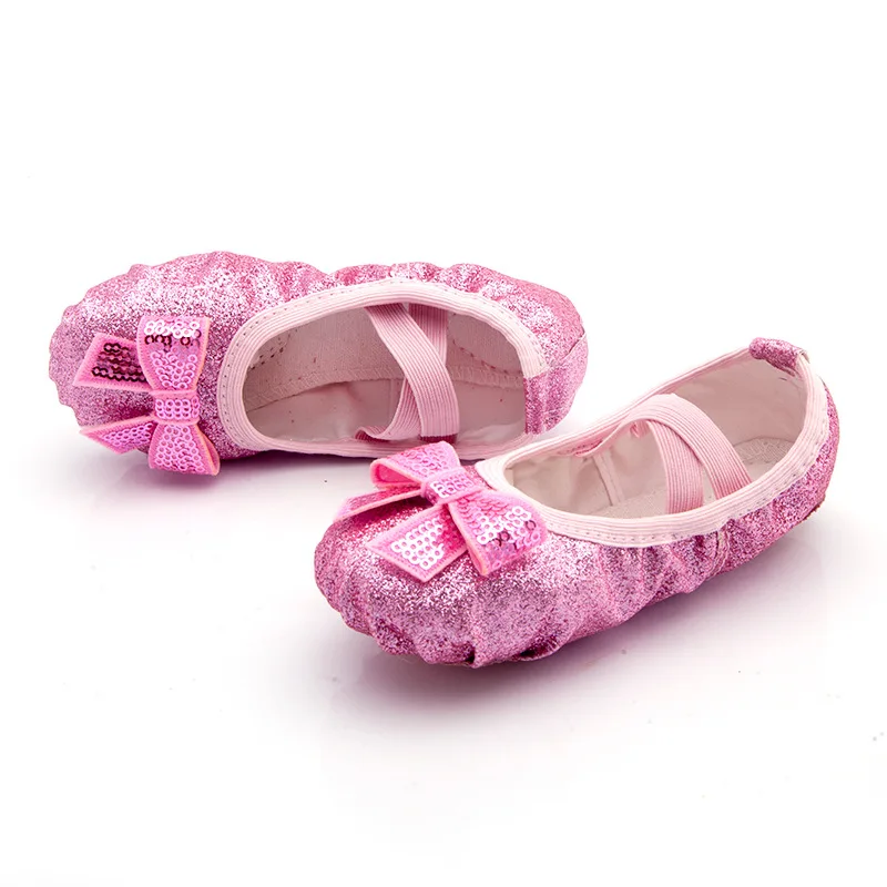 Shiny Pink Blue Bowknot Ballet Shoes for Girls Kids Shoes for Girl Geritide Dance Flat Dancing Shoe with Sequins Girls dance shoes
