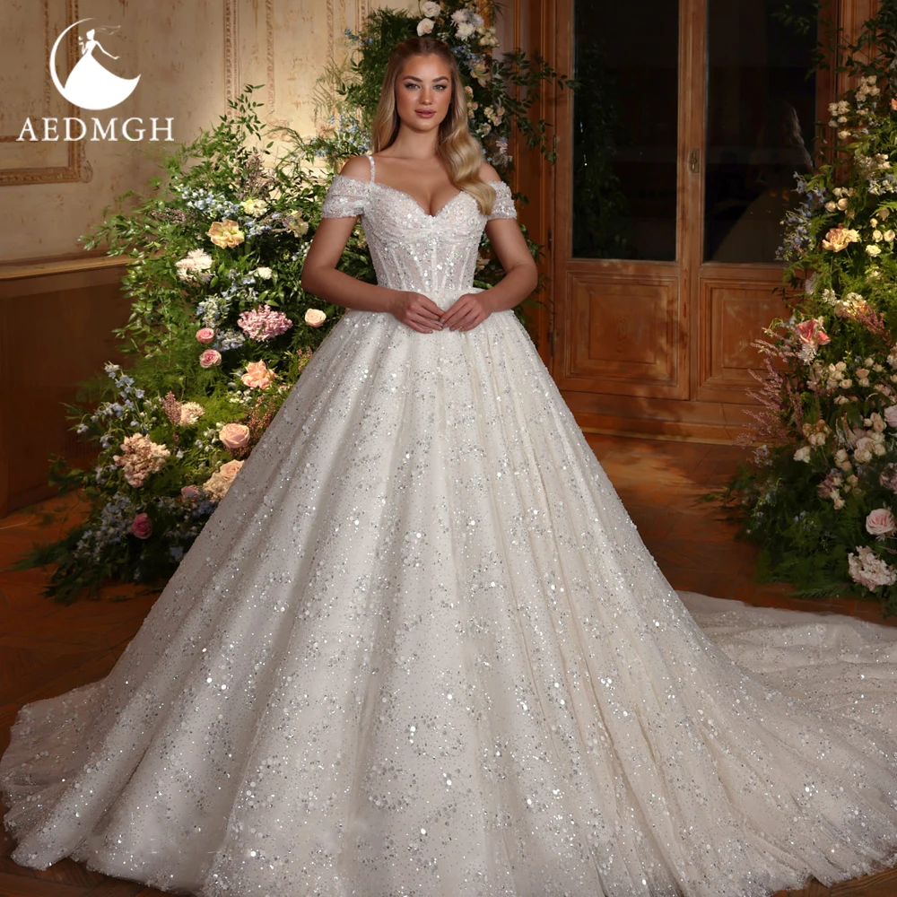 

Aedmgh Ball Gown Royal Wedding Dresses 2024 Sweetheart Off The Shoulder Vestido De Novia Lace Sequined Luxury Robe De Mariee