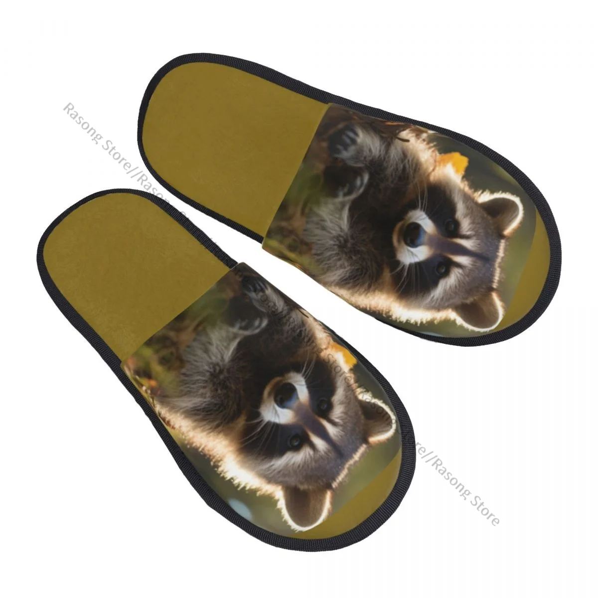 

Fur Slipper For Women Men Fashion Fluffy Winter Warm Slippers Raccoon Sitting On The Grass House Shoes