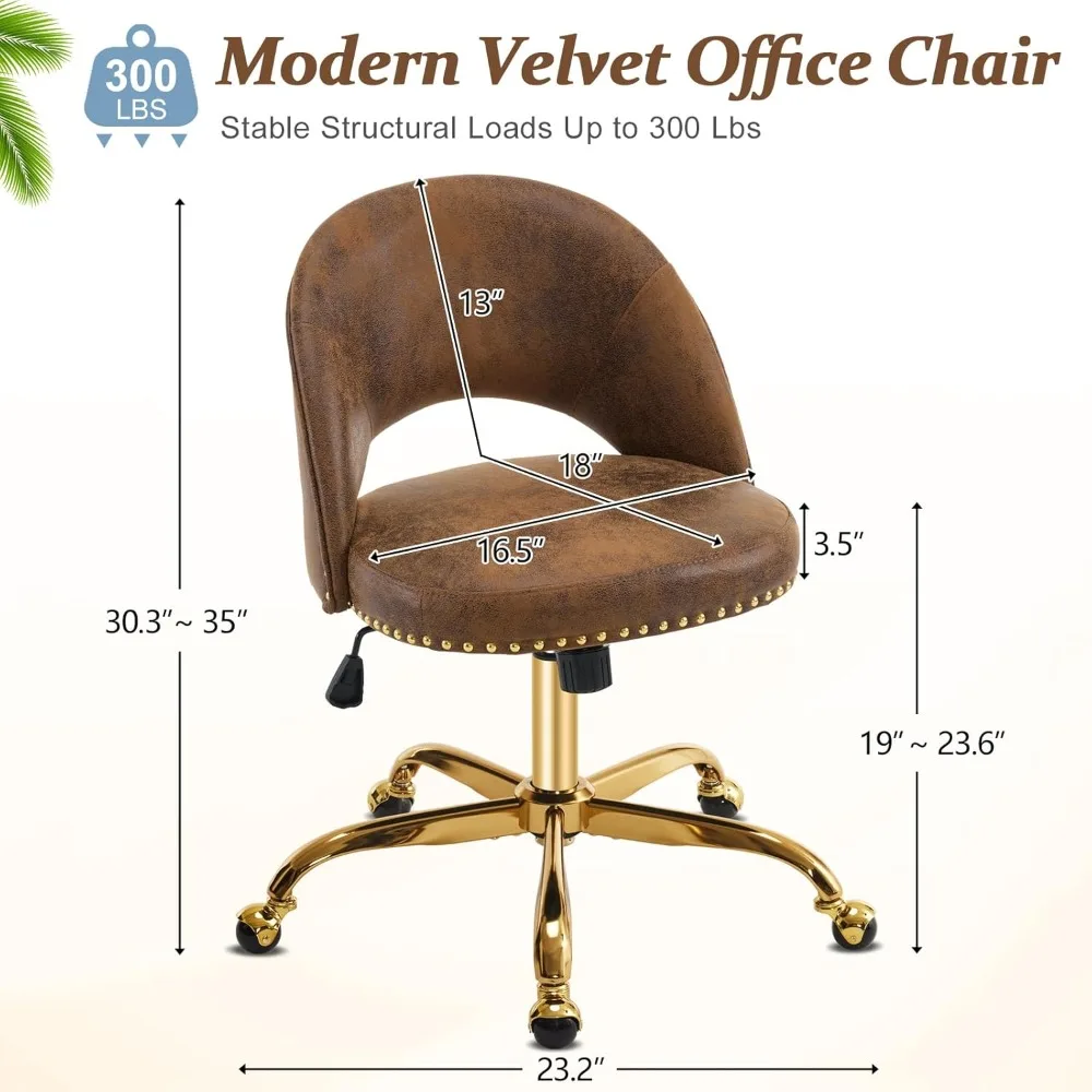 "elegant velvet swivel chair with gold base for stylish office spaces"