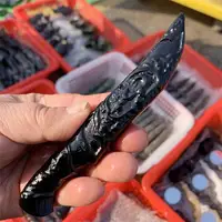 Natural Black Obsidian Dagger Carving Decoration Healing Crystal Reiki Figurine Quartz Gemstone Ornament Gift 1PCS 1