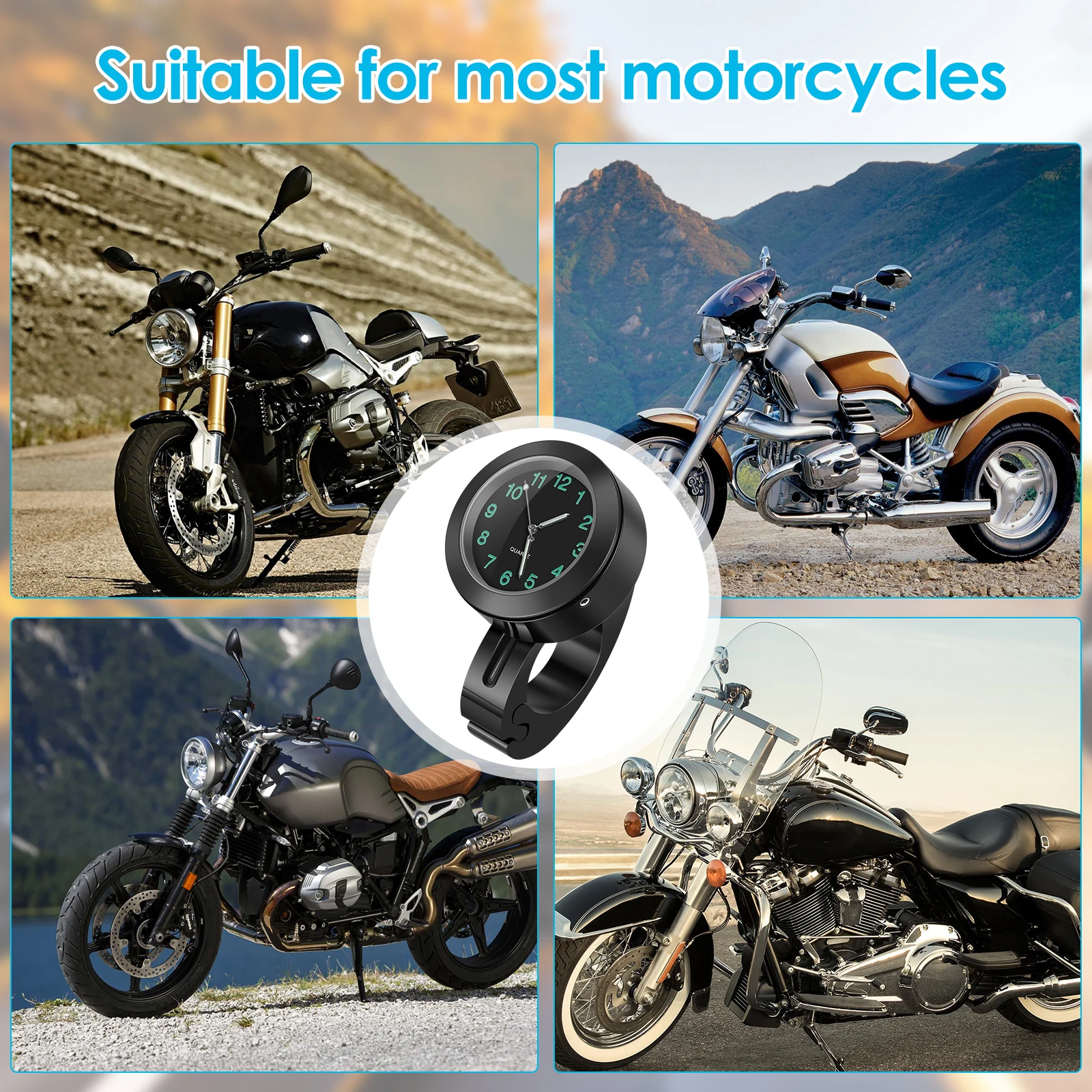 Chrome Waterproof Motorbike Handlebar Clock with Night Luminous Features