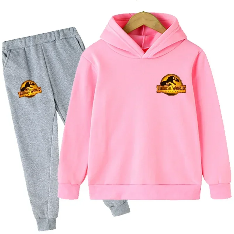 thumbnail image 1 of Conjunto de 2 piezas de sudadera y pantalón con estampado de dibujos animados de dinosaurios de Jurassic World para niños y niñas, moda de otoño y primavera, 1 of 5