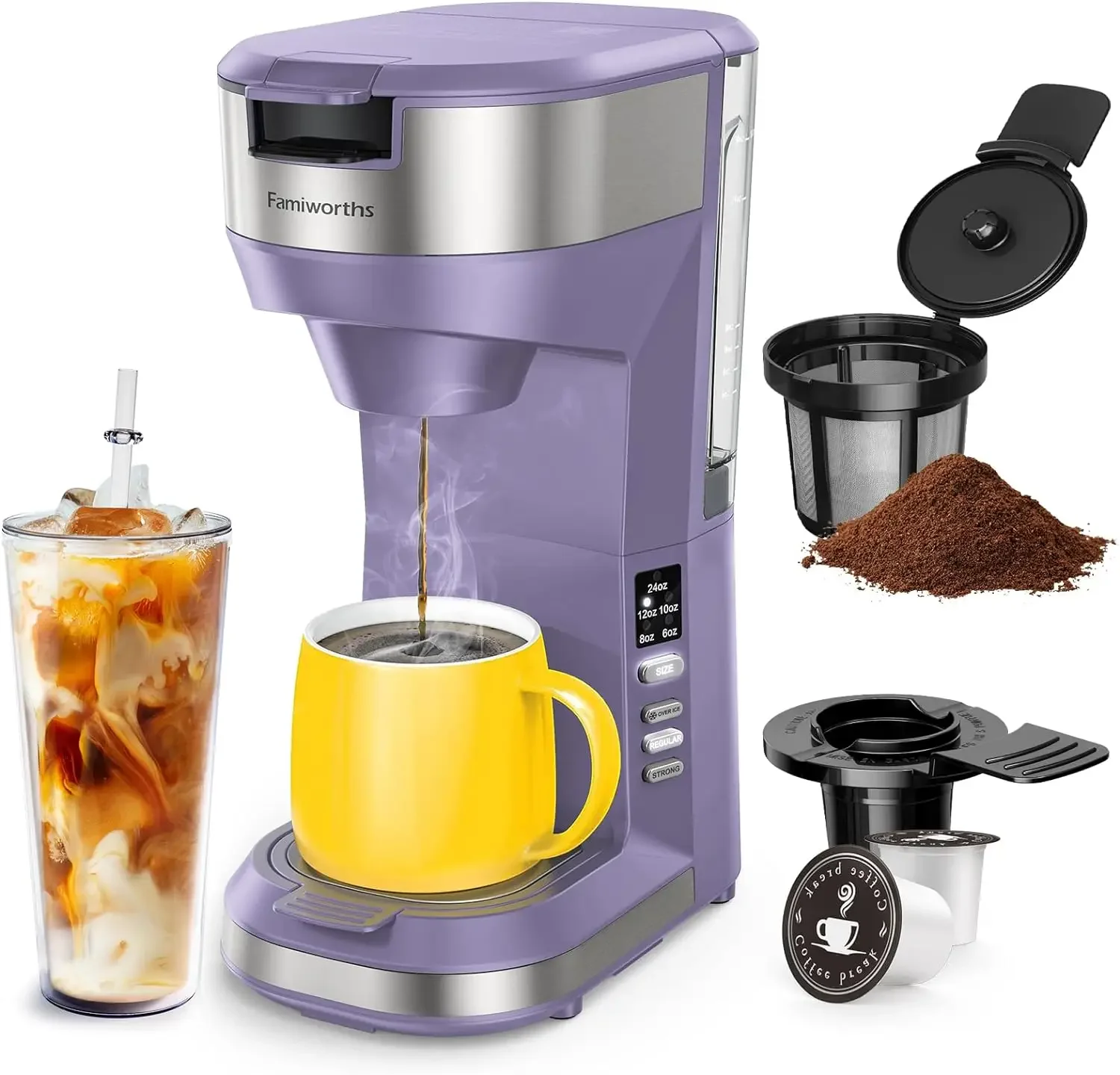 Hot and Iced Coffee Maker for K Cups and Ground Coffee, 4-5 Cups Coffee Maker Single-serve Brewers USA.NEW