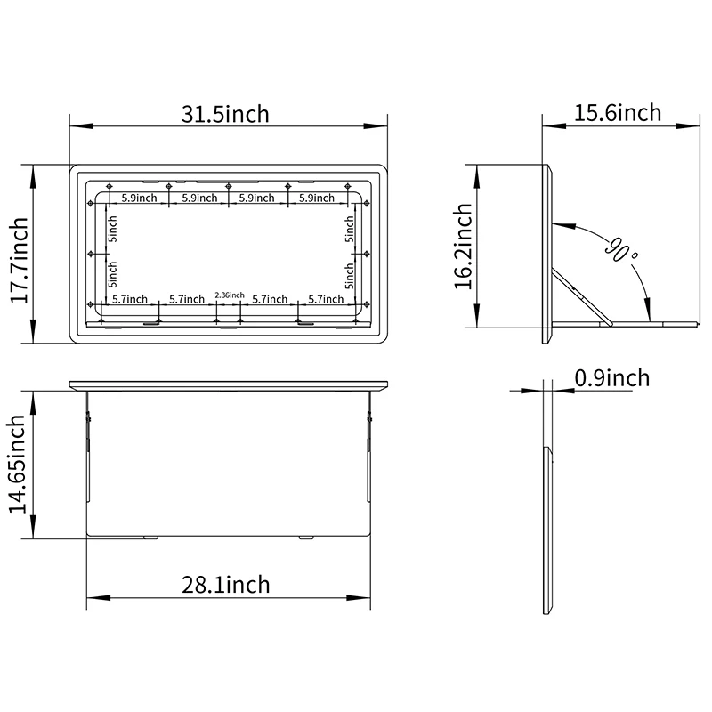 Outdoor Lighted Folding Plastic External tilt Dining Table Shelf With lock apply to motorhome caravan accessories