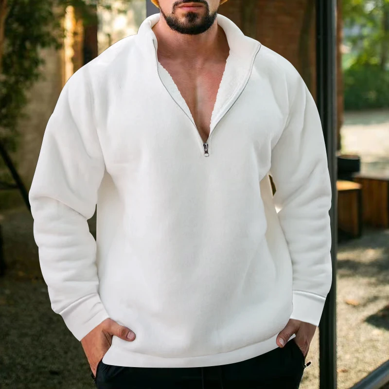 Mens Vintage Fleece Hoodie Casual Stand Collar Zip-up Long Sleeve Sweatshirt  Autumn Loose Fashion Solid Sweatshirts Men Clothing - AliExpress
