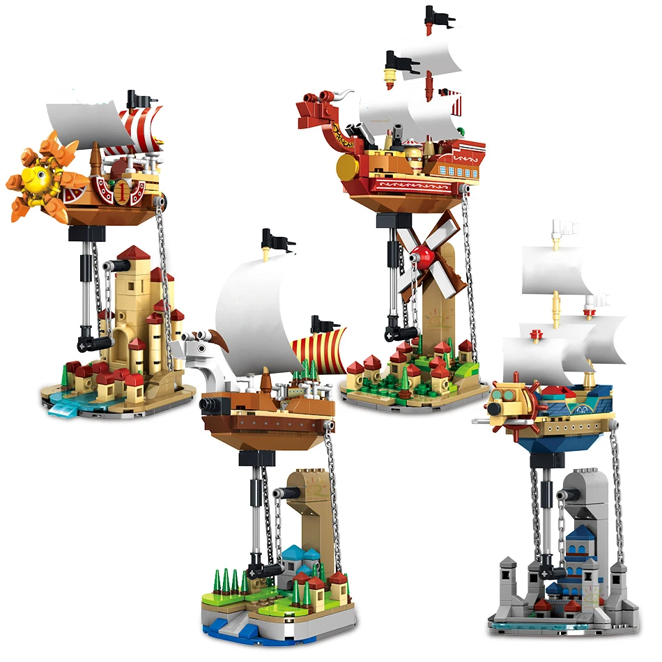 

1012PCS Anime Ship Air Sailboat Thousand Sunny Pirate Ships Balance Frame Model Building Blocks Suspended Bricks Toys For Child