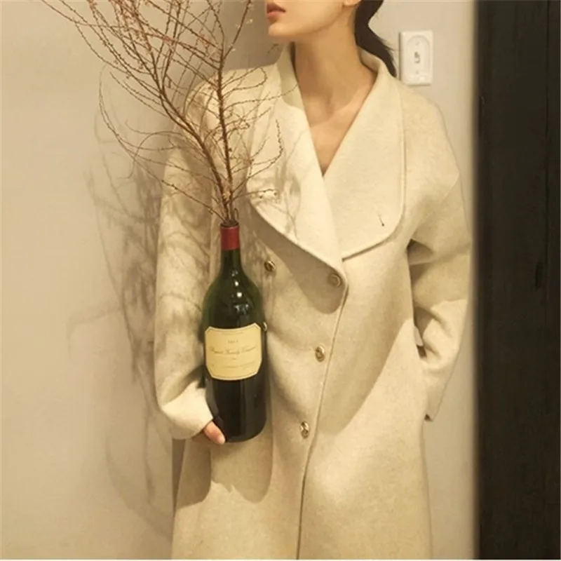 

2023 Superior Good-looking Grey Cashmere Long Double-sided Woolen Coat for Women Autumn and Winter Thickened Woolen Coat