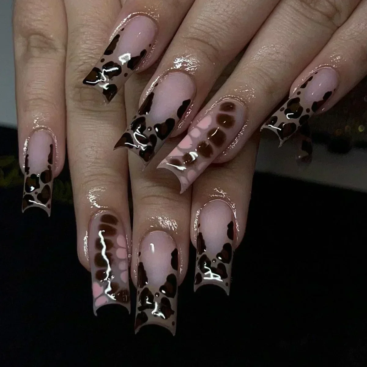 24Pcs Full Cover False Nails with Glue Long Square Coffin French Detachable Ballet Love Pattern Design Press on fake nails,french nails,false nails