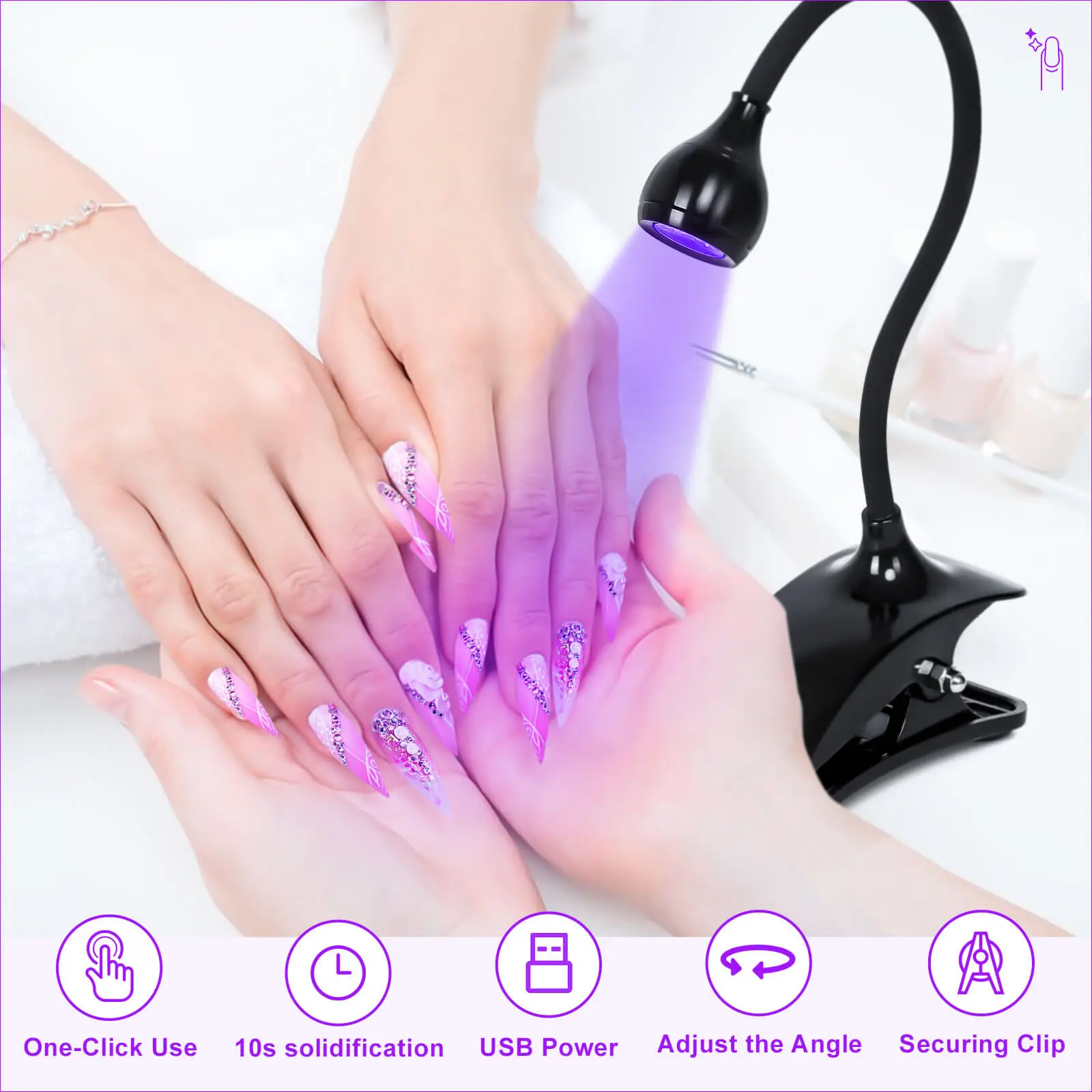 Led Nail Lights Dryer Ultraviolet  UV Lamp Mini Flexible Clip-On Desk USB Gel Curing Manicure Pedicure Tools 2