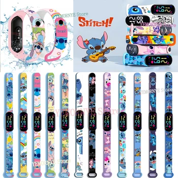 Disney New Stitch Digital Watches Anime Figures LED Luminous Touch Waterproof Electronic Sports Watch Kids Birthday Gifts Toys