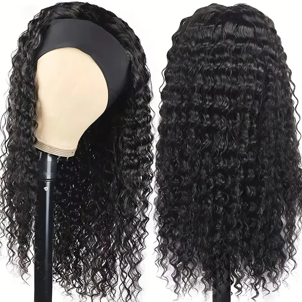 Deep Wave Curly Human Hair Wig Full Machine Made Half Wig Headband Wigs Curly Half Wigs Human Hair For Woman on Clearance Sale 3