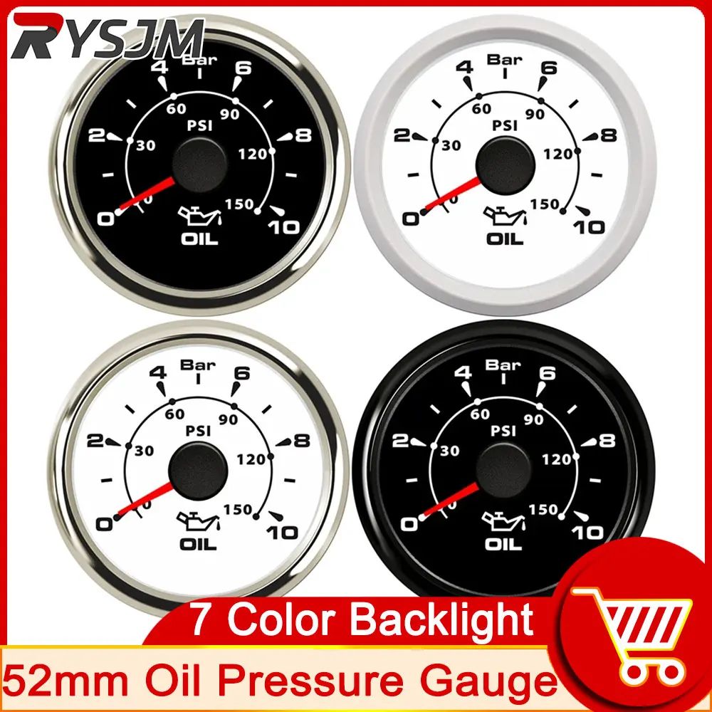 

52mm Oil Pressure Gauge 0-150 PSI 0-10 Bar for Boat Car 9-32V Fuel Pressure Testers Digital Auto Gauge Oil Press Meter Indicador