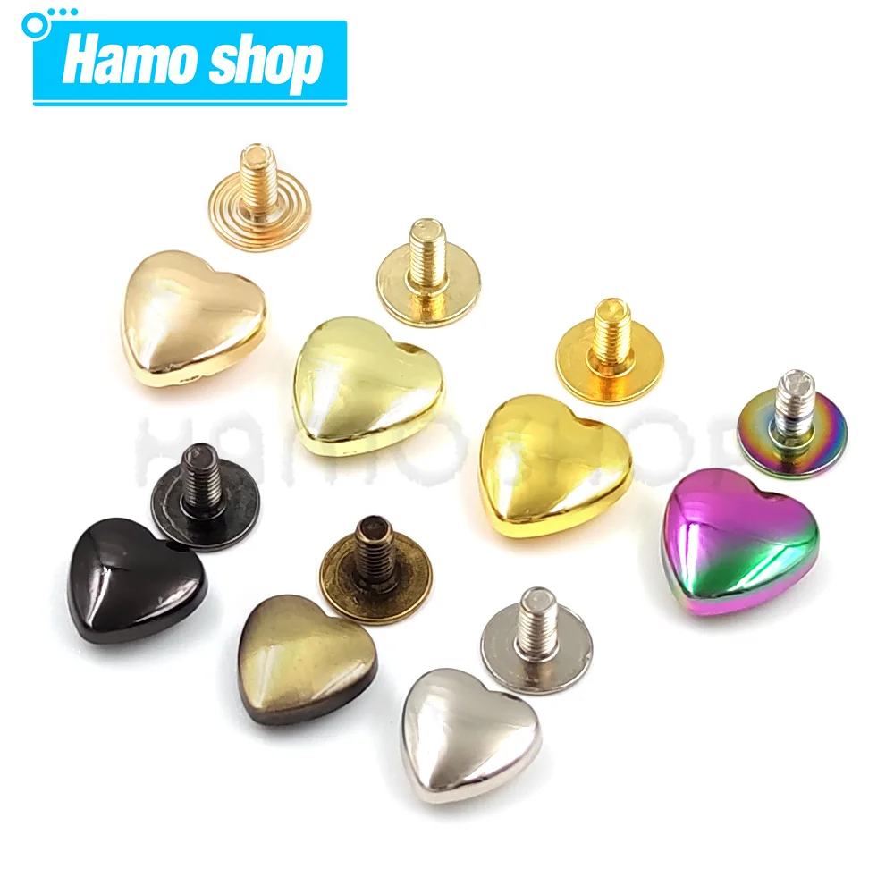 Metal Rivets Belt Strap Rivets Metal Studs Leather Rivets 10Set 10/14mm Heart Shape Metal Screwback Rivet Screw Studs For Leathercarft Garment Belt Wallet Bag Decoration