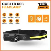 

D5 COB LED Headlamp USB Rechargeable Headlight Torch Work Light Bar Head Band Lamp Fishing Camping Lantern High Power Flashlight