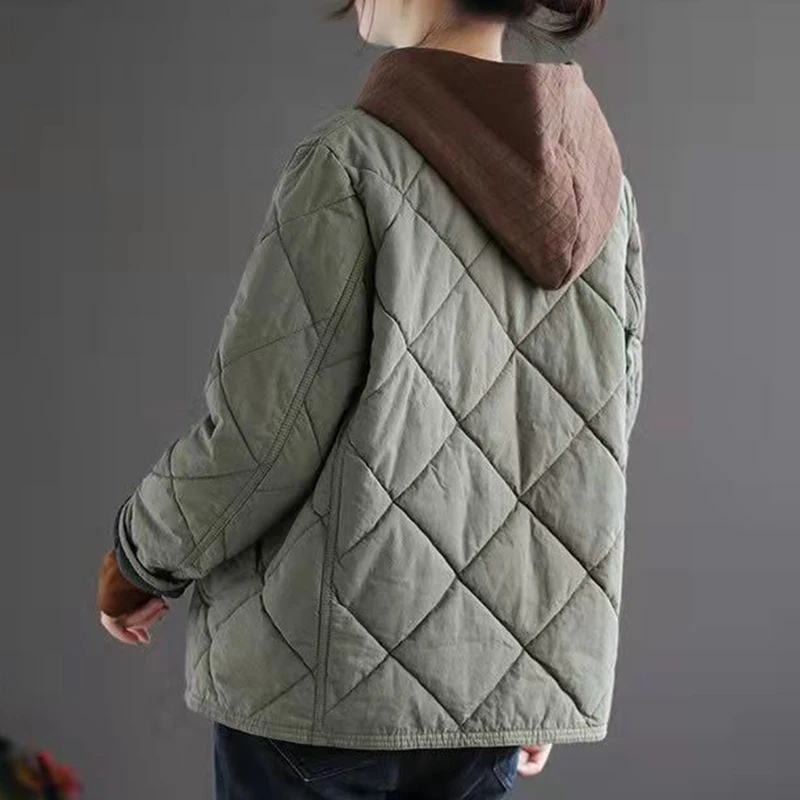 Autumn Winter Vintage Solid Buttons Cotton-padded Coat Women Loose Casual Warm Jacket Female All-match Simple Cardigan Outwear
