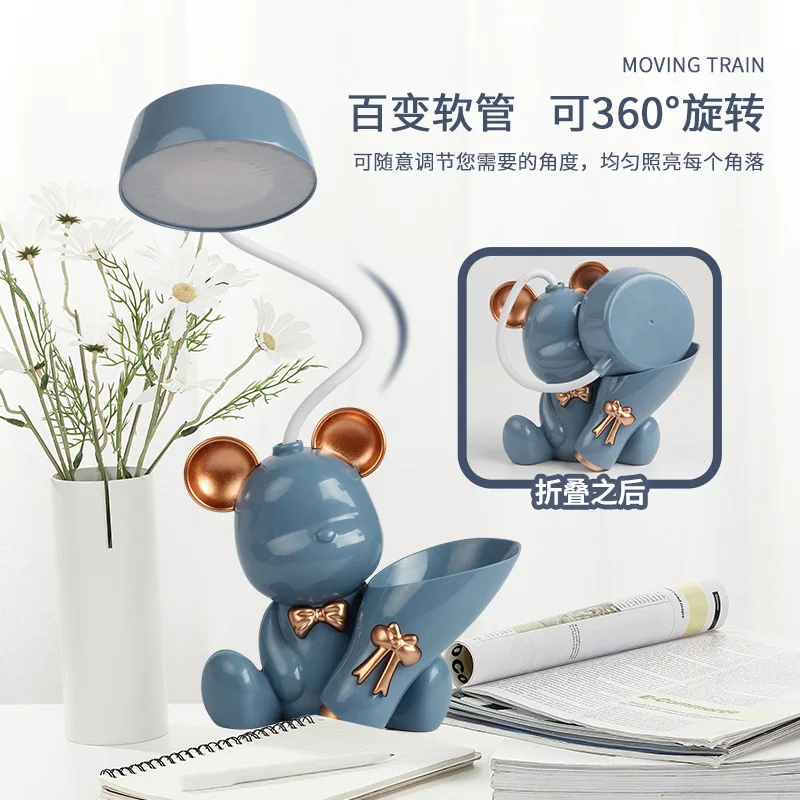 Bear Lamp LED Night Light USB Rechargeable Eye Protection Multifunctional Table Desk Lighting with Pen Holder Learning Cute ABS Led Light Desk Lamp Night Light Led Desk Lamp Mini Night Light Mini Led Light