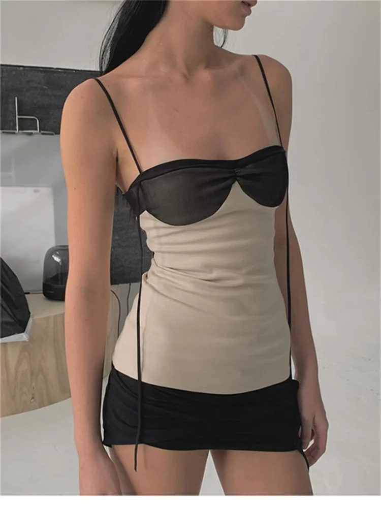 Nibber Patchwork Panelled Women Mini Dress Concise Tassel Wrapped Chest Irregular Backless Super-Short Vestido Trend Streetwear