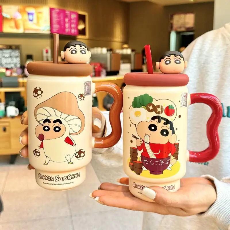Tazza in Ceramica di Crayon Shin Chan con Coperchio e Cannuccia