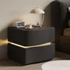 Nightstand with LED Light, Leather Night Stand with Drawer, Solid Wood Bedside Table, 2 Drawers Nightstands Bedroom 1